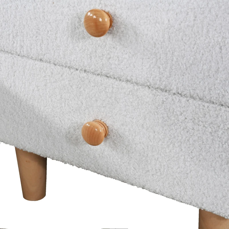 Gepolsterter Nachttisch mit 2 Schubladen, geräuschlose Gleiter, runder Holzgriff, Holzbeine, MDF+Kiefer, 45.5×37.5×44 cm, Weiß