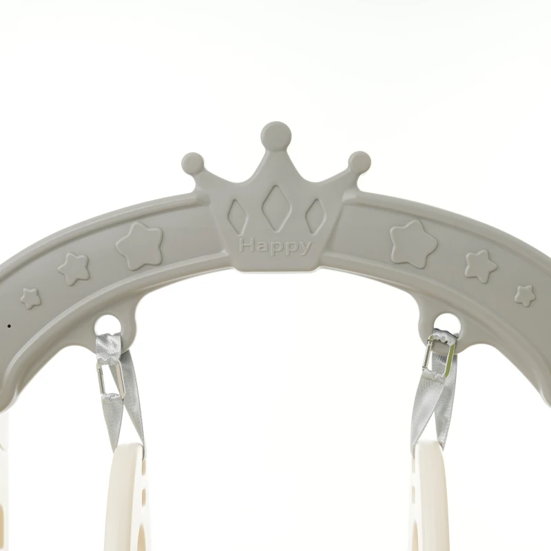 Ensemble de jeu multifonction 5-en-1 pour enfants avec balançoire, toboggan, échelle de grimpe, panier de basket et télescope, 157×145×121 cm, Marron + Blanc Antique