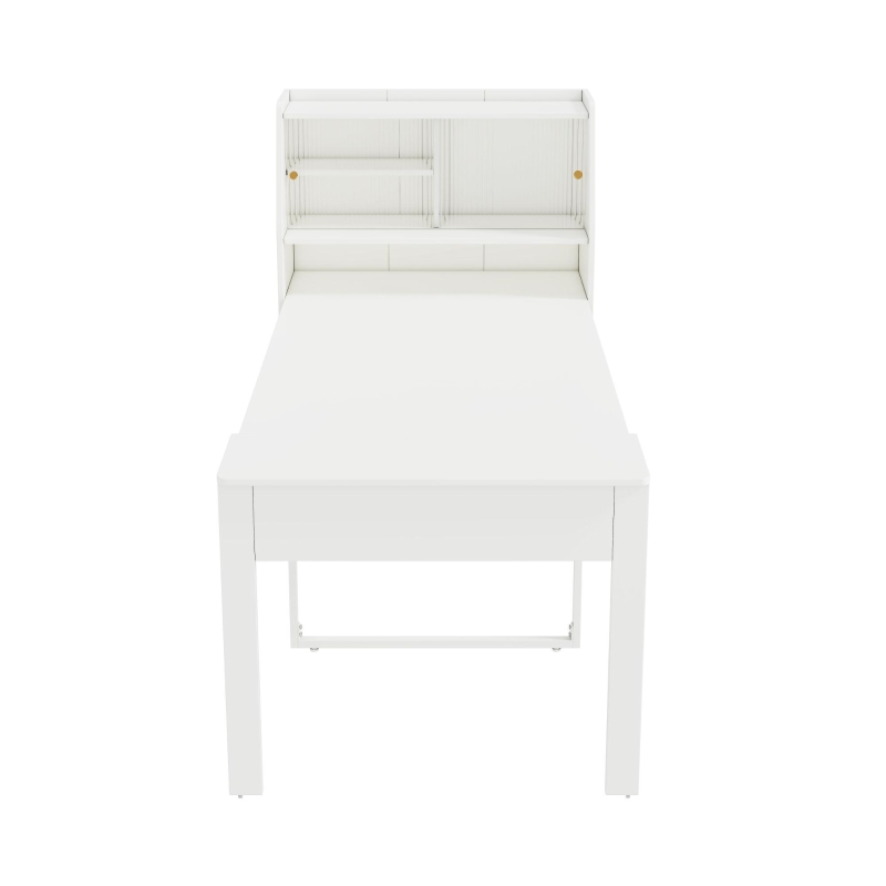 Ausziehbarer Esstisch mit Stauraum, Einweg-Ausziehtisch, Rechteckiger Multifunktionstisch, Esszimmer-Stauschrank, Coffee Lounge Tisch, Platzsparend, 52-132.5L×80B×120Hcm, Weiß