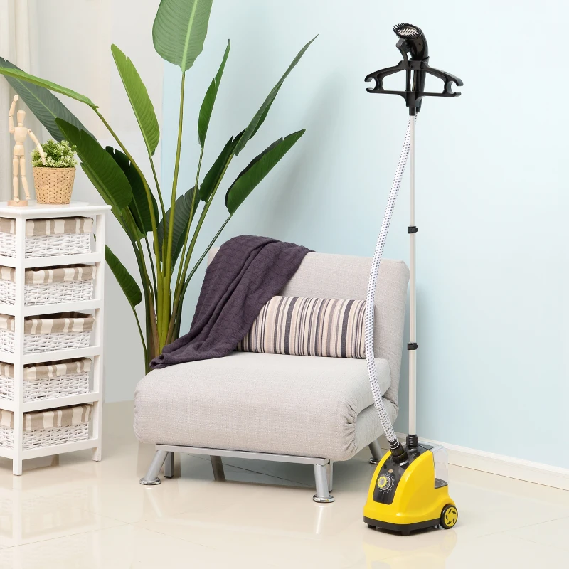 HOMCOM Ferro de Engomar a Vapor com Depósito de 1,4L e Temperatura Ajustável em 11 Níveis 26x21,5x146cm Amarelo e Preto