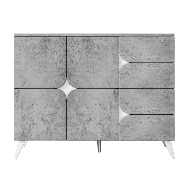 Sideboard mit Schubladen, Kommode mit spezieller Paneelform, moderne Ästhetik, reichlich Stauraum, 120×35,5×94 cm, Grau