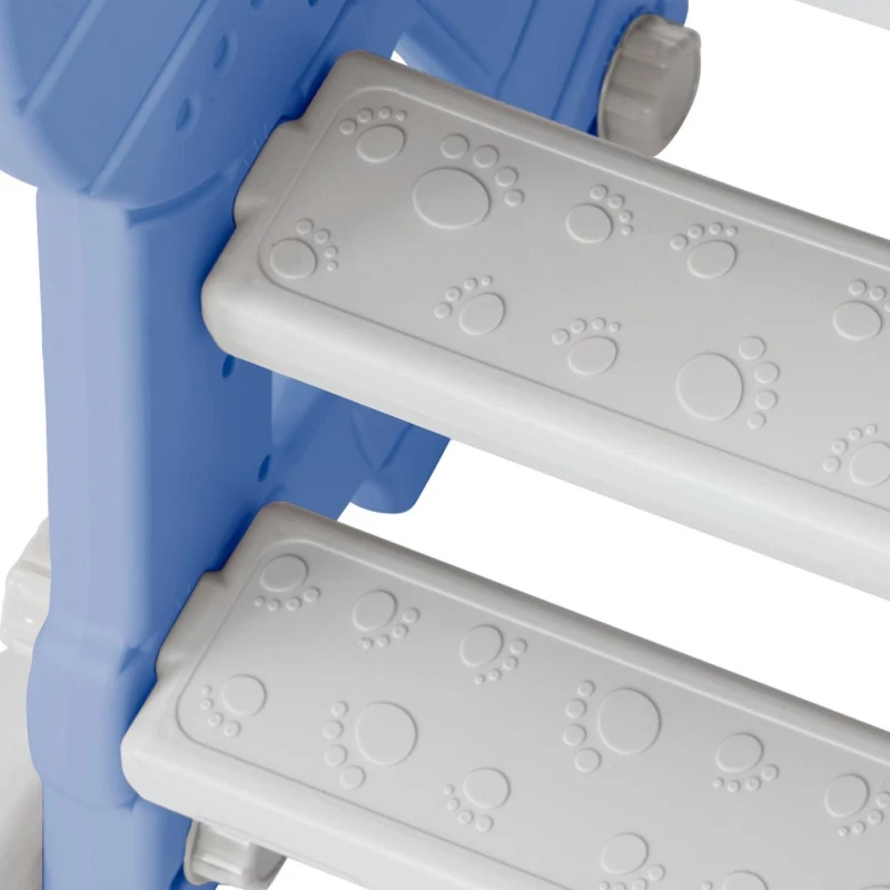 Toboggan 4-en-1 pour enfants avec balançoire, panier de basket, échelle de grimpe, toboggan de jardin pour intérieur et extérieur,140×118×102 cm, Bleu