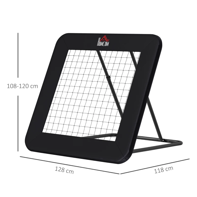 HOMCOM Rebounder Pliabil și Reglabil pentru Fotbal, Baseball și Volei, Plasă de Fotbal, 128x118x108-120 cm, Negru