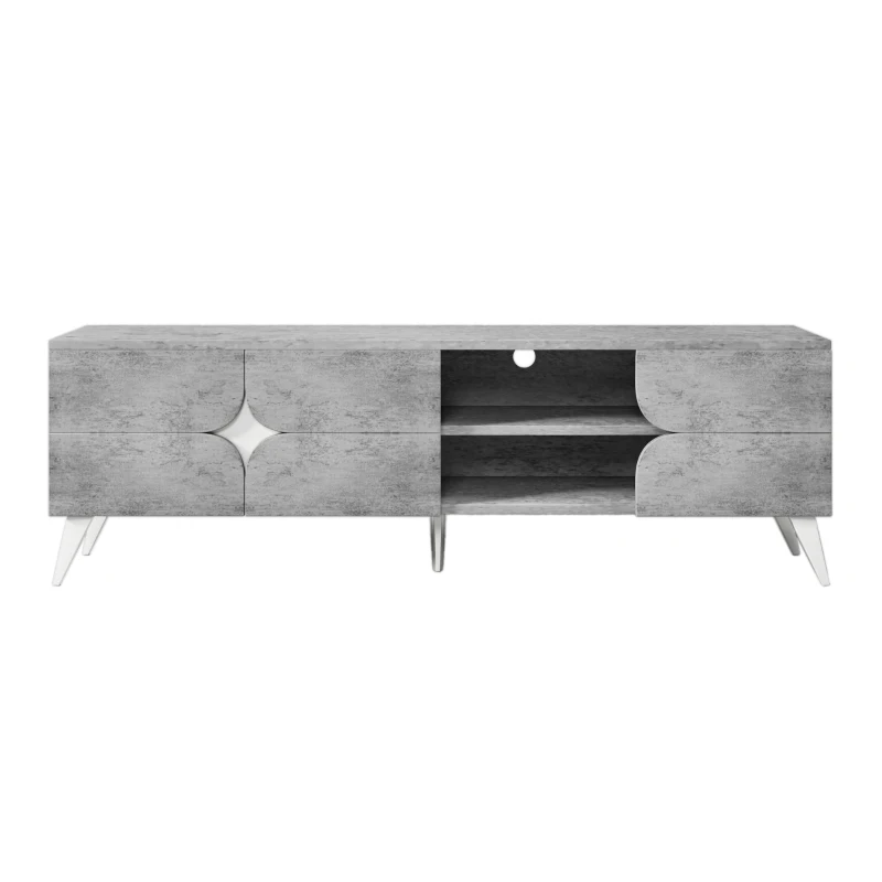 TV-Schrank mit offenen Fächern, viel Stauraum und Kabelmanagement, 160×40×51 cm, Grau