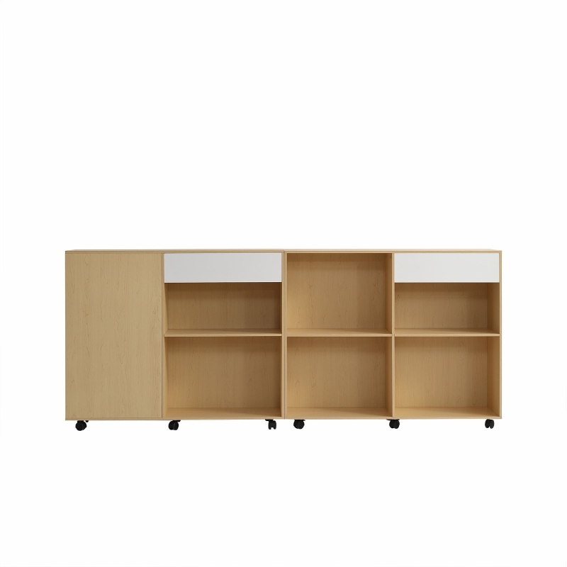 Schränke mit Regalfächern und Rollen, MDF + Spanplatte, flexibel kombinierbar, 222×34×95 cm, Weiß+Helleichefarbe