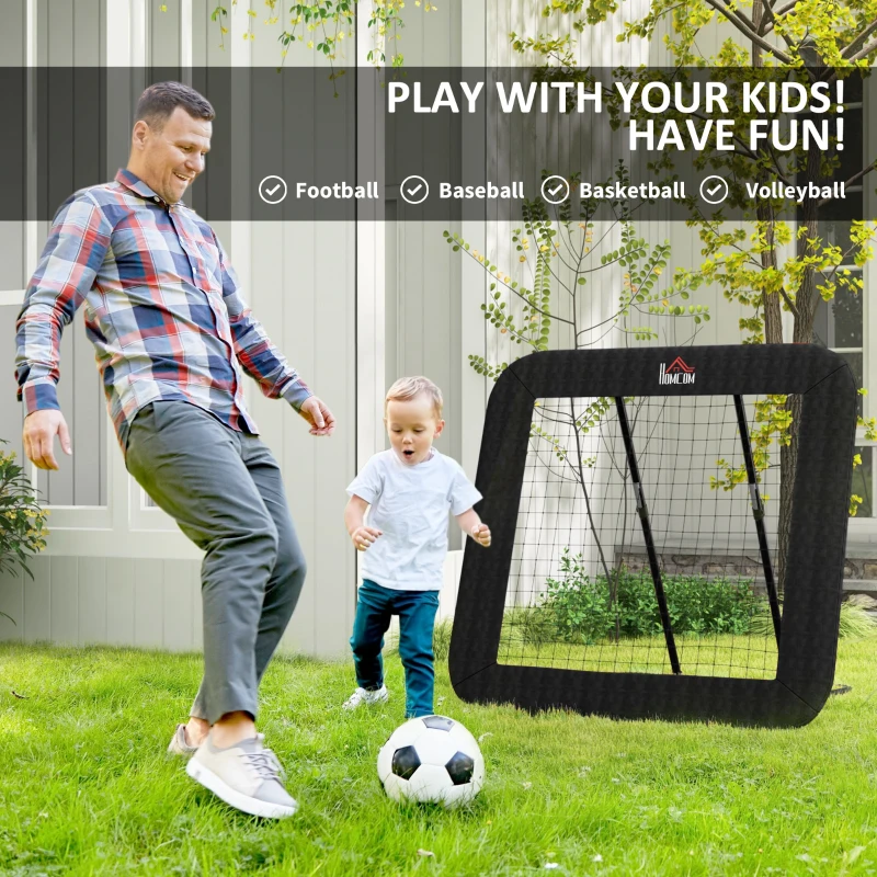 HOMCOM Rebounder Pliabil și Reglabil pentru Fotbal, Baseball și Volei, Plasă de Fotbal, 128x118x108-120 cm, Negru
