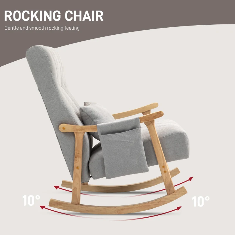 HOMCOM Fotel bujany z poduszką lędźwiową, szerokie siedzisko, rama bukowa, do 120 kg, szary