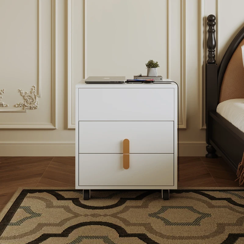 Nachttisch mit USB-Ladeschnittstelle, anhebbarer Tisch, bewegliches Riemenscheiben-Design, zwei Schubladen, 74×40.2×71 cm, Weiß