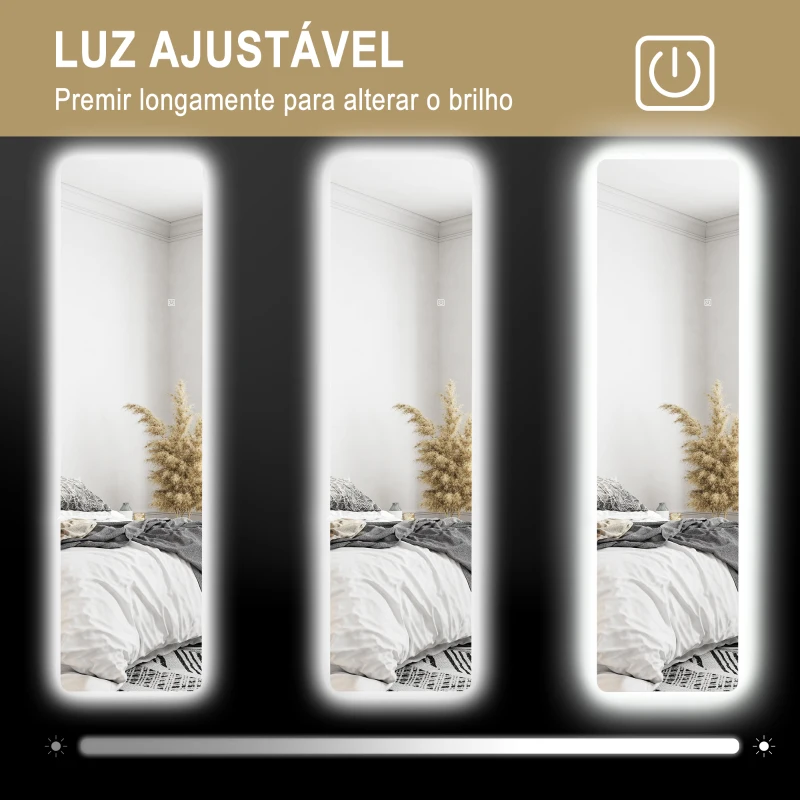 HOMCOM Espelho de Pé com Luz LED 40x150 cm sem Estrutura com Iluminação de 3 Cores Função de Memória e Tátil Transparente