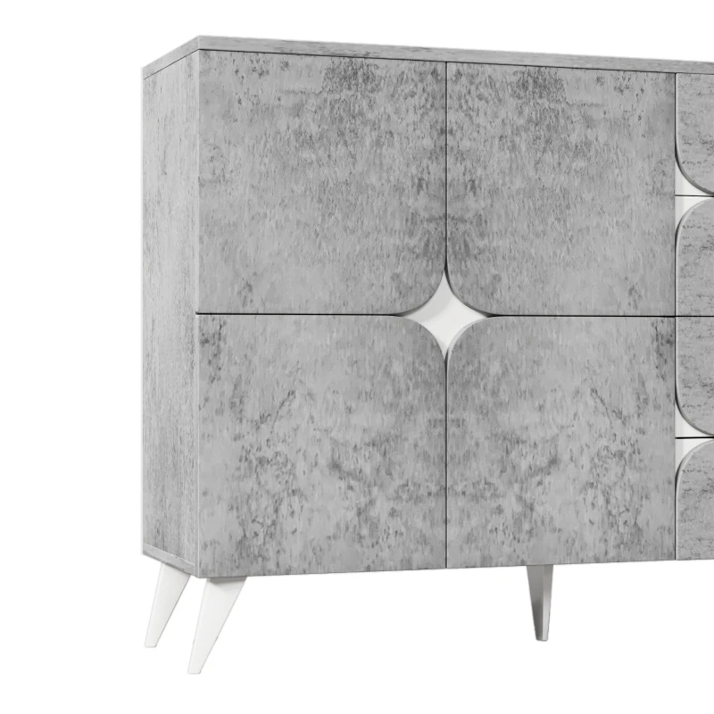 Sideboard mit Schubladen, Kommode mit spezieller Paneelform, moderne Ästhetik, reichlich Stauraum, 120×35,5×94 cm, Grau
