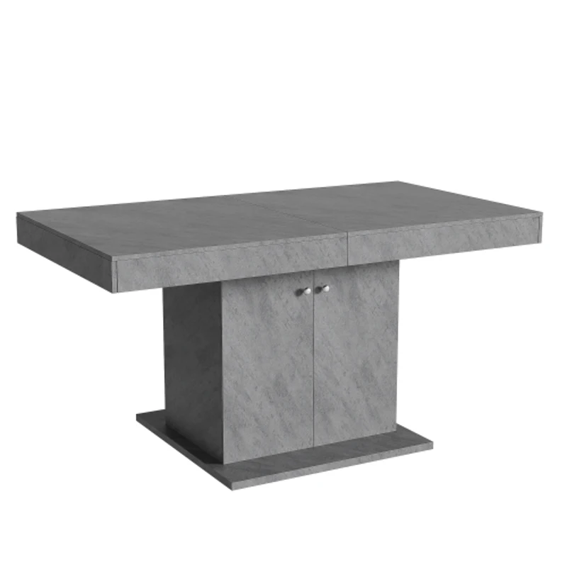 Ausziehbarer Esstisch mit Stauraum, Automatische Teleskopfunktion, Betonoptik, 180×80×76 cm, Grau