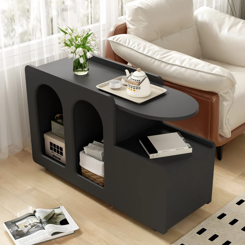 Mobile multifunzionale con ruote, versatile carrello portaoggetti per soggiorno, sala da pranzo e camera da letto, design arrotondato, 82 cm x 30 cm x 53 cm, Nero