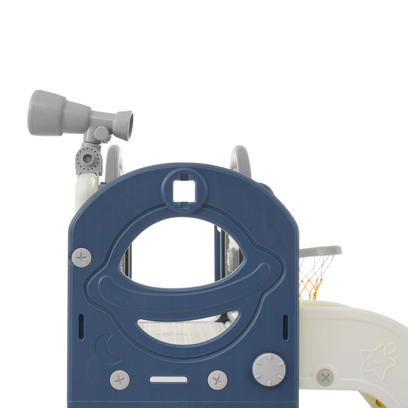 10-en-1 Toboggan pour enfants, Jouet d'escalade multifonction, Toboggan avec échelle d'escalade, Panier de basket, Jeu de golf, Jeu de lasso, Tableau de dessin, Rangement, Jumelles,172×165×95 cm, Bleu Antique