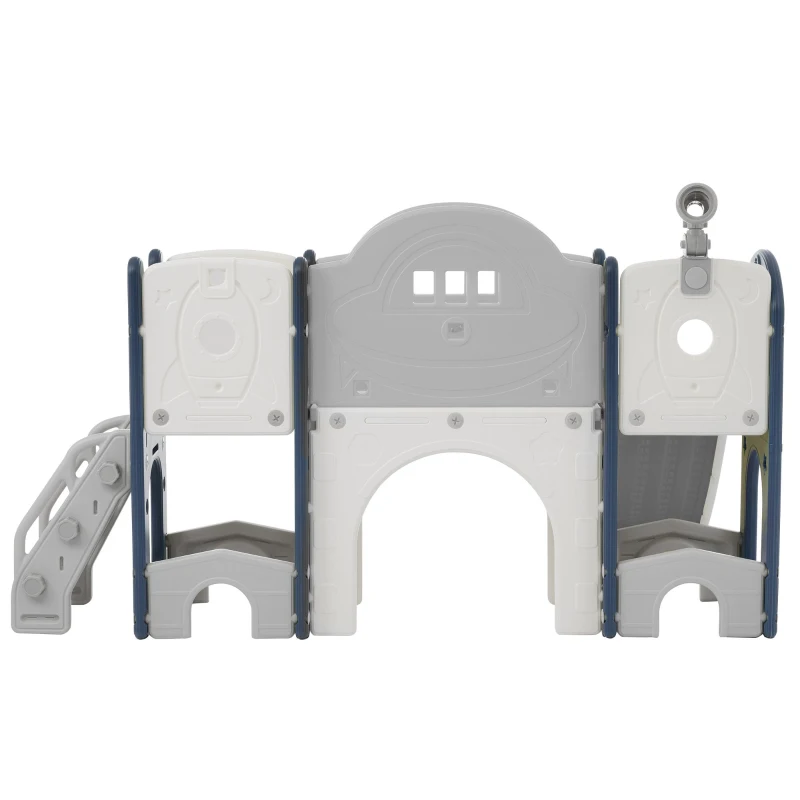 10-en-1 Toboggan pour enfants, Jouet d'escalade multifonction, Toboggan avec échelle d'escalade, Panier de basket, Jeu de golf, Jeu de lasso, Tableau de dessin, Rangement, Jumelles,172×165×95 cm, Bleu Antique