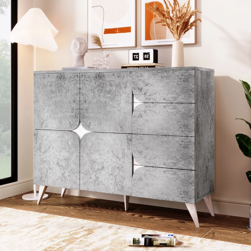 Sideboard mit Schubladen, Kommode mit spezieller Paneelform, moderne Ästhetik, reichlich Stauraum, 120×35,5×94 cm, Grau