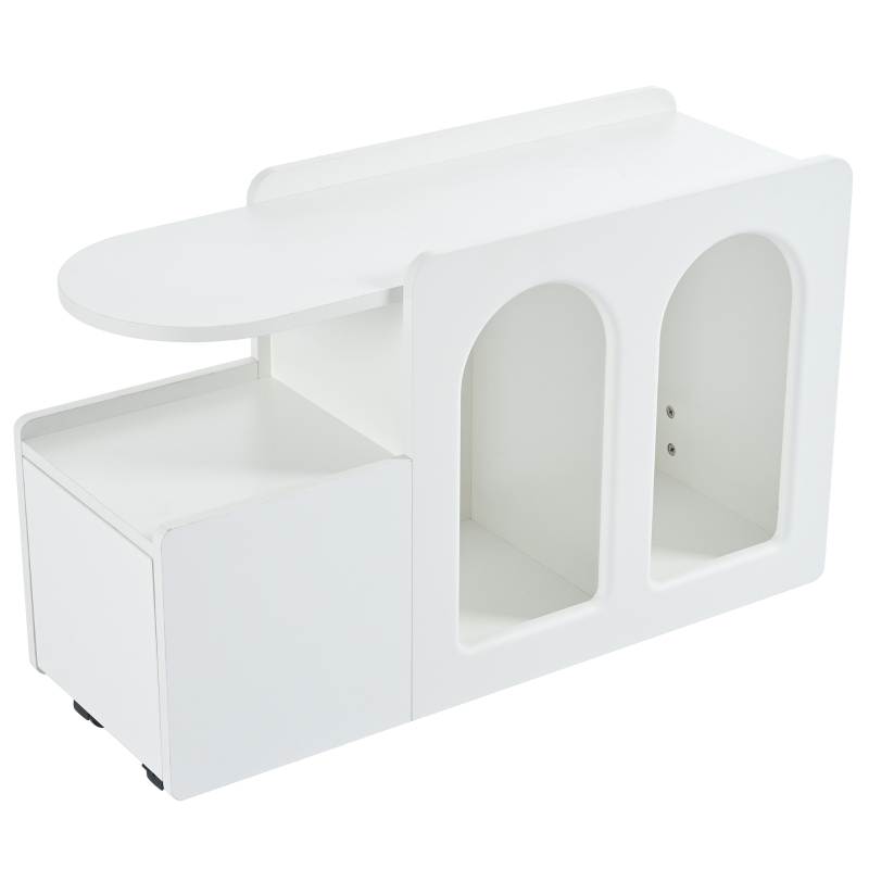 Mobiletto bianco con ruote, versatile carrello portaoggetti per soggiorno, sala da pranzo e camera da letto, design ad arco arrotondato, 82×30×53 cm, Bianco
