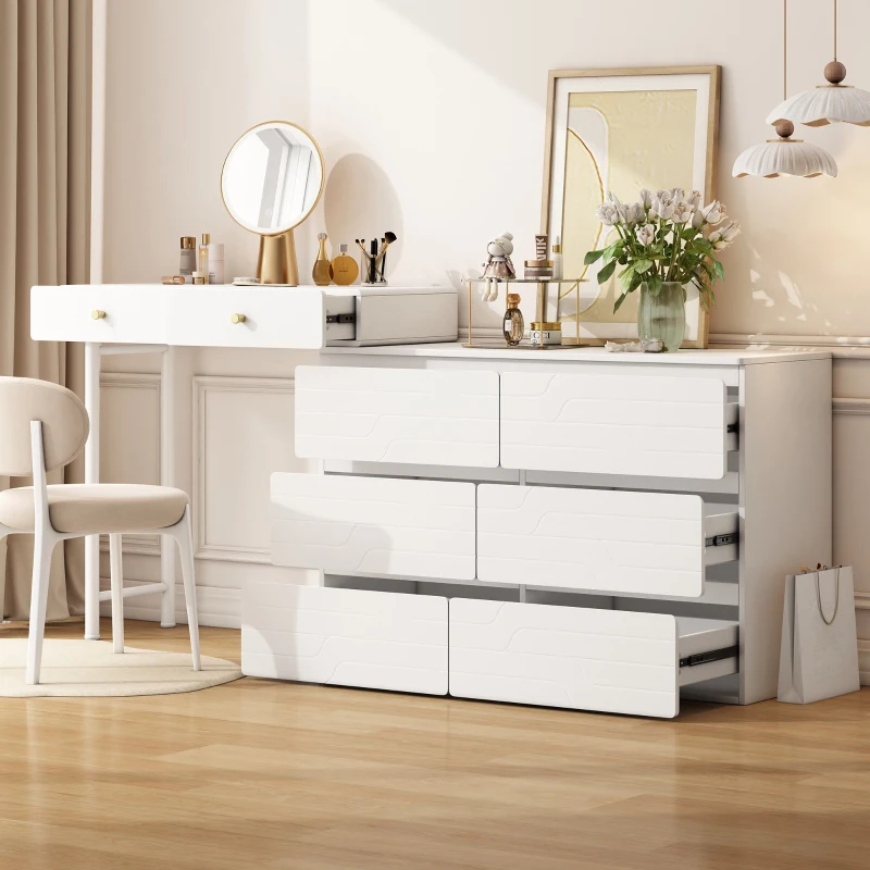 Coiffeuse avec armoires latérales extensibles, armoire de rangement pratique, 200×40×85 cm, Blanc