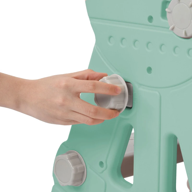 Toboggan 4-en-1 pour enfants avec balançoire, panier de basket et échelle de grimpe, toboggan de jardin pour intérieur et extérieur, 140×118×102 cm, Vert