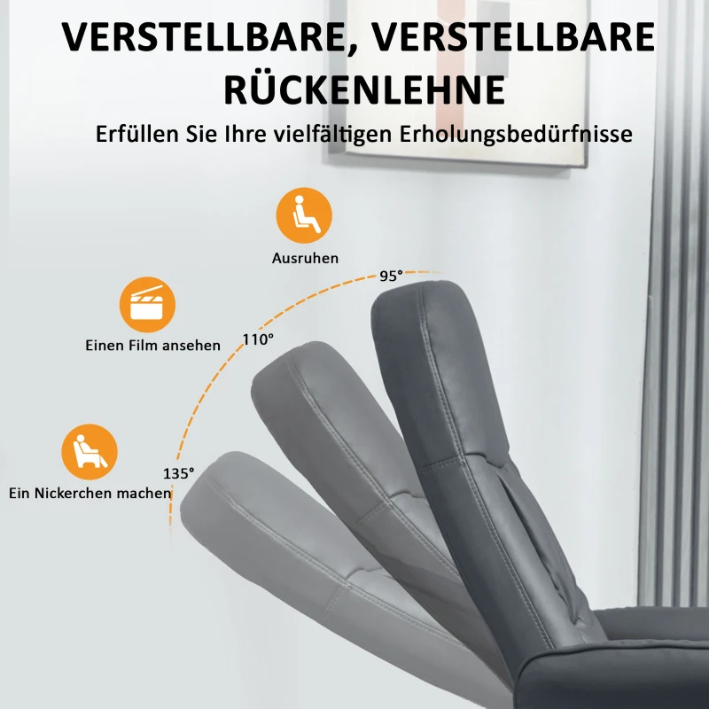 HOMCOM Massagesessel mit Fußhocker, Ergonomischer Stuhl mit 10 Vibrationspunkten, Kunstleder, 76 x 81 x 105 cm, Dunkelgrau(m-6)