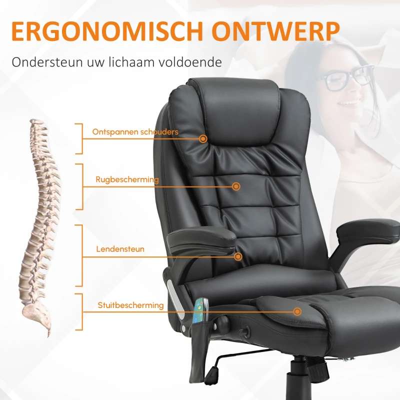HOMCOM® directiestoel met massagefunctie bureaustoel kantoorstoel gaming stoel massagestoel met warmtefunctie vibratie op 6 punten draaibaar zwart(m-4)