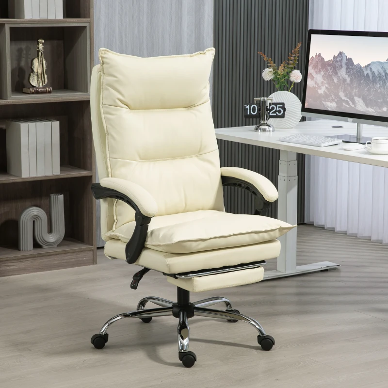 Vinsetto Fotel Biurowy, Regulowana wysokość, Podnóżek, Skóra ekologiczna, do 135 kg, Podstawa Metalowa, 66x72x116-124cm, Żółty