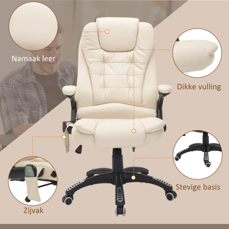 HOMCOM® bureaustoel massage- en warmtefunctie kantoorstoel directiestoel gaming stoel massagestoel met vibratie op 6 punten draaibaar (crème)(m-8)
