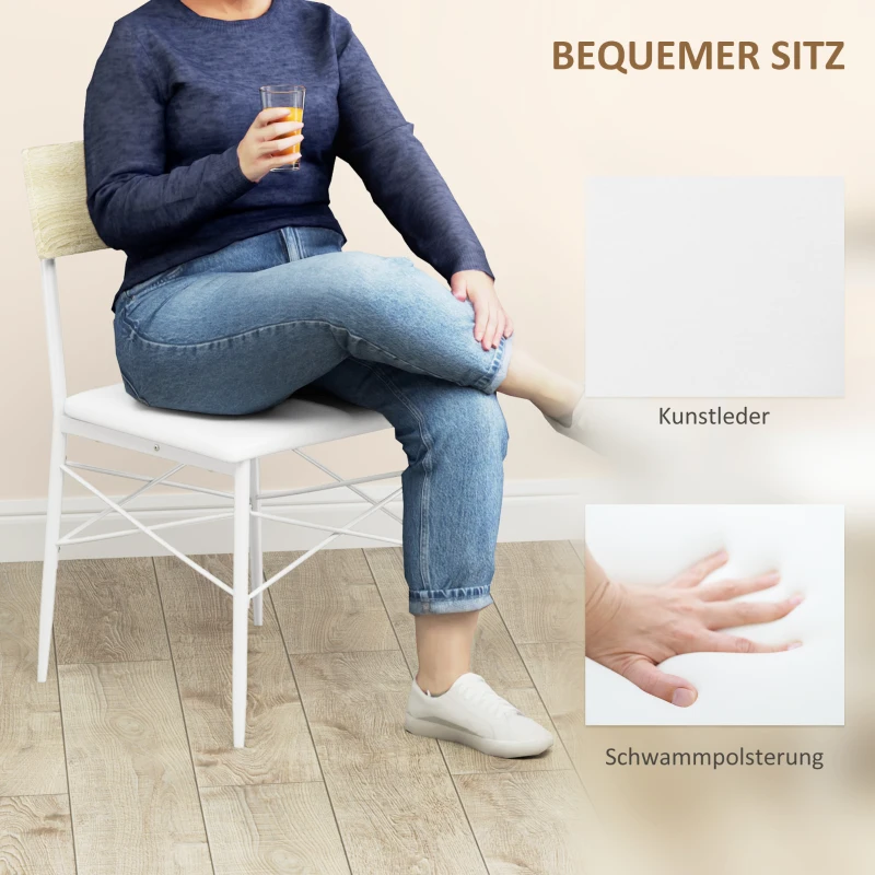 HOMCOM 4-częściowy zestaw stołowy z krzesłami i ławką na 4 osoby, siedzenia tapicerowane, stalowy stelaż, drewno, Biały