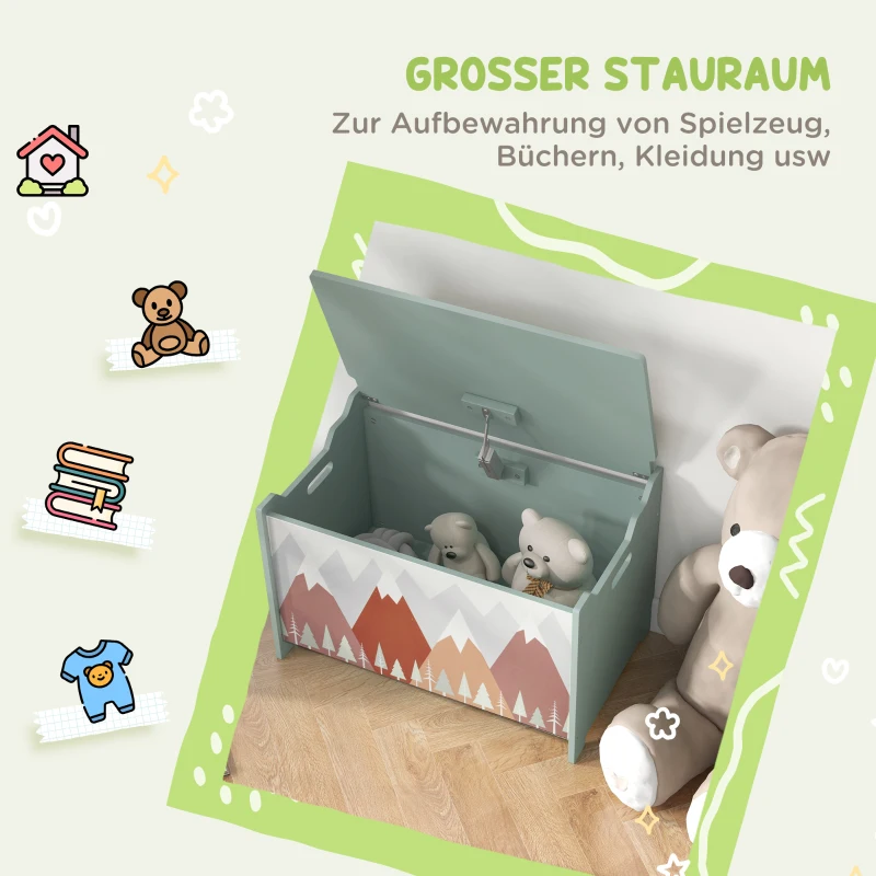 ZONEKIZ Aufbewahrungskiste, Spielzeugtruhe, Klappdeckel, niedliches Motiv, Grün