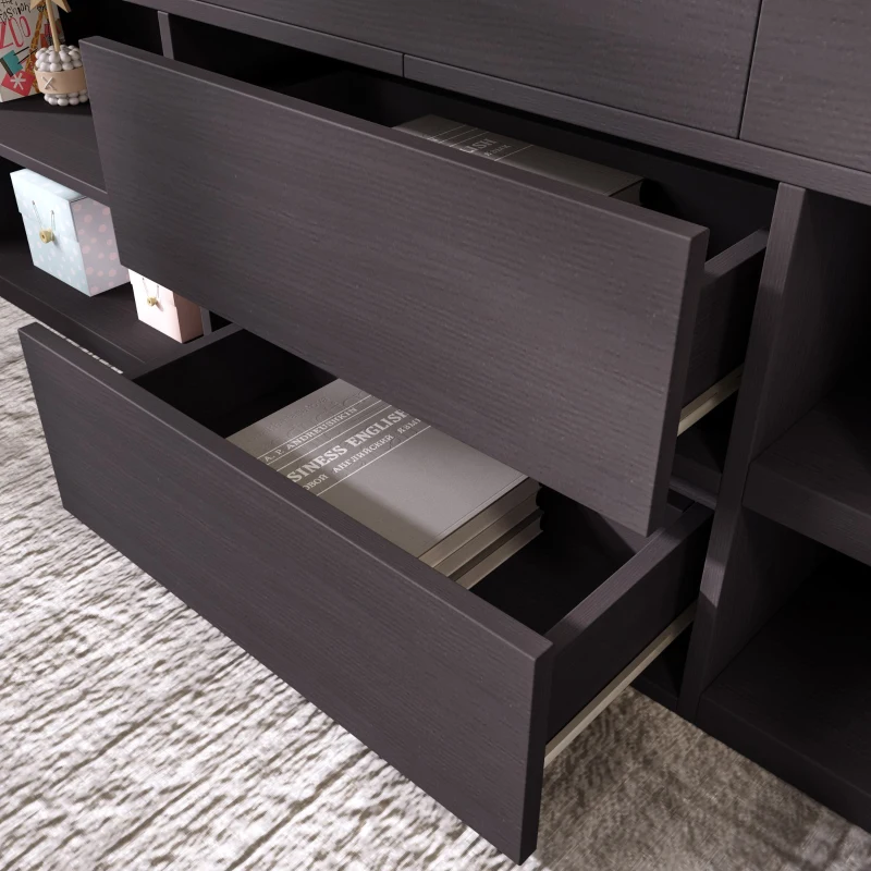 Children's Wooden Mid Sleeper Cabin Bed with Drawers and Shelves, Versatile Bed Frame for Bedroom, 196L x 94W x 92H cm, Taupe