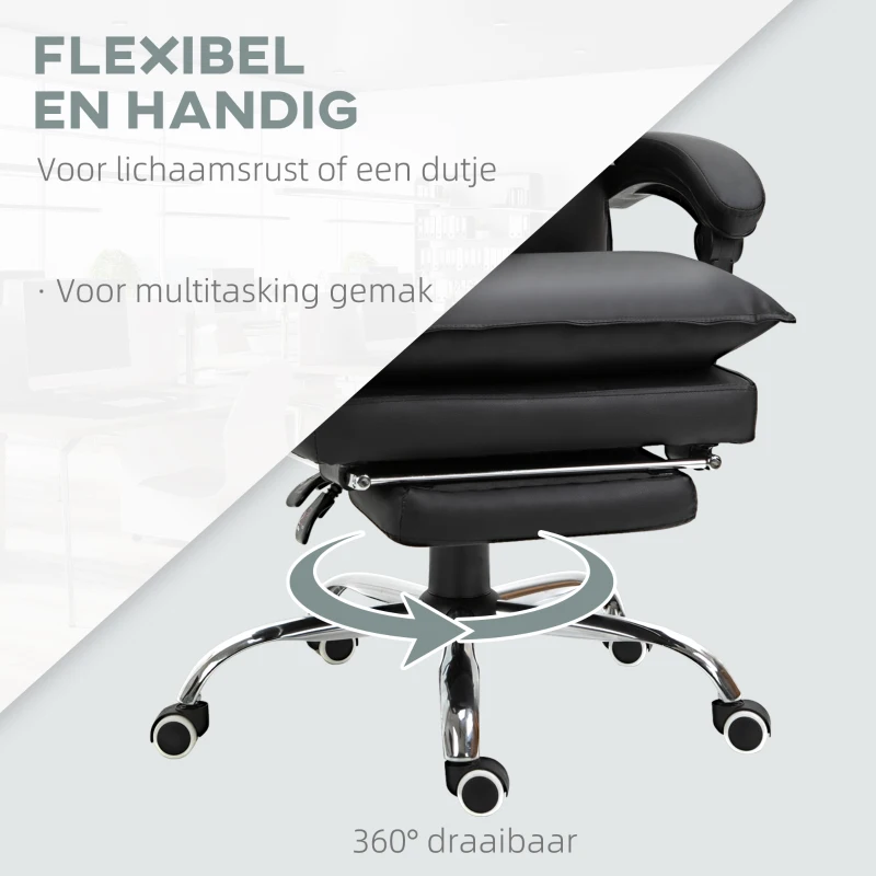 Vinsetto kantoorstoel met voetensteun in hoogte verstelbare bureaustoel draaistoel rugleuning kunstleer zwart 66 x 72 x 122-130 cm