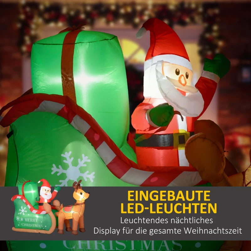 Outsunny Kerstman met Slee & Rendier, Opblaasbaar met Witte LED-Verlichting, 210 x 80 x 140 cm