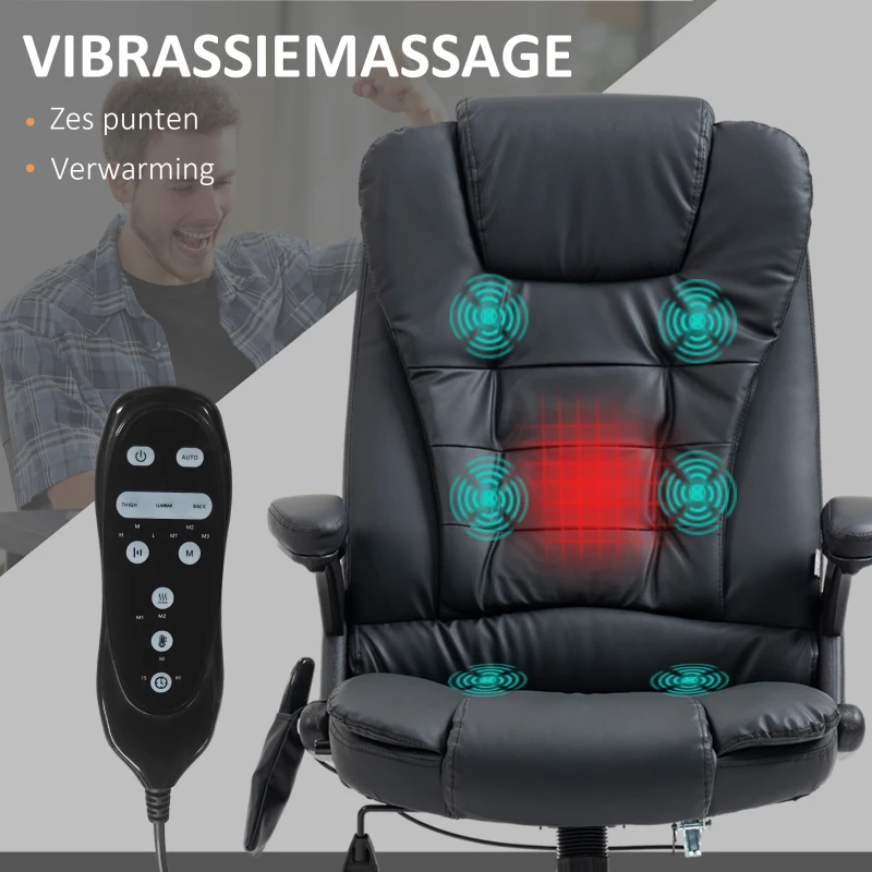 HOMCOM® directiestoel met massagefunctie bureaustoel kantoorstoel gaming stoel massagestoel met warmtefunctie vibratie op 6 punten draaibaar zwart(m-5)