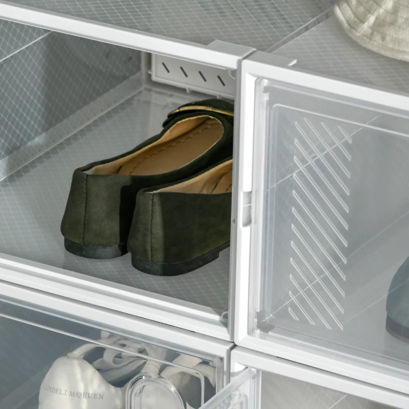 HOMCOM 8-częściowy regał na buty, stosowalne pudełka na buty do rozmiaru 46, drzwi magnetyczne, Plastik, 28 x 36 x 21 cm