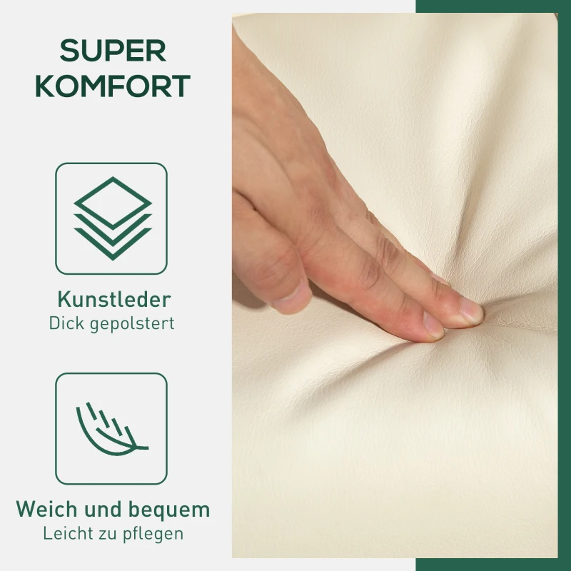 HOMCOM Relaxfauteuil met Hocker, 145° Kantelbare Rugleuning, 360° Draaibaar, Kunstleer, Crèmewit