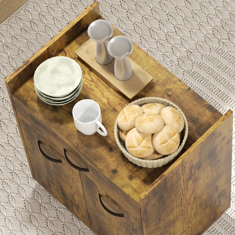 Homcom Carut Bucatarie Lemn Rustic – Raft Reglabil & Roti 60x40x77 cm(m-8)