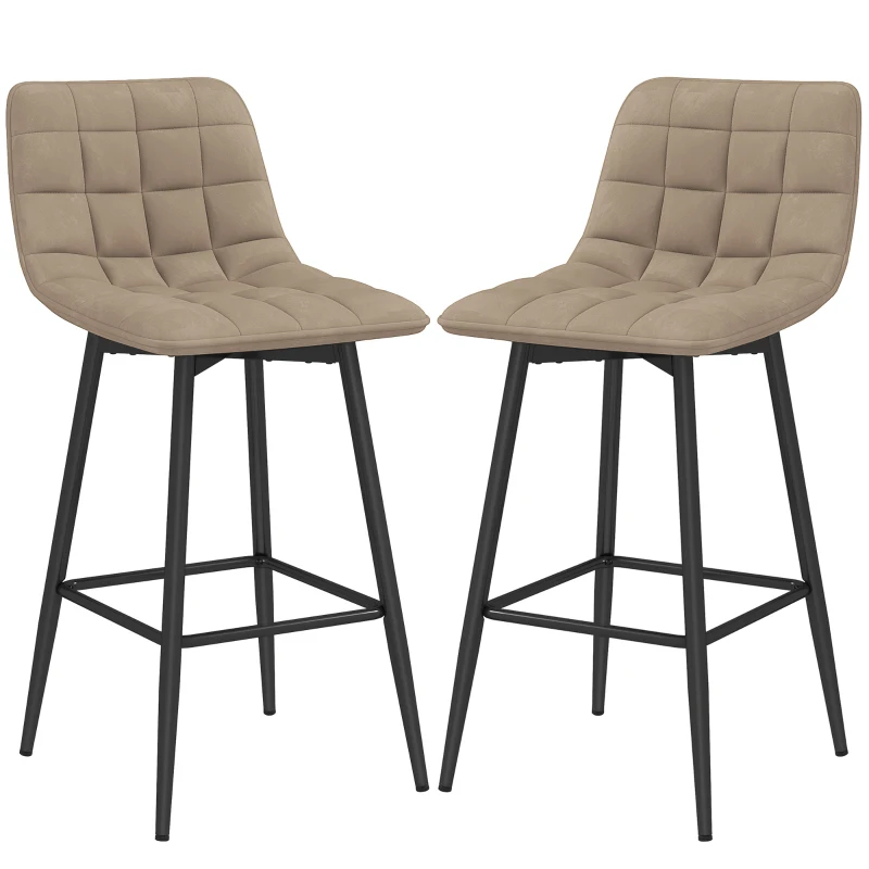 HOMCOM Scaune de bar Nordic, cu spătar și suport pentru picioare, 84 cm, din catifea și metal, Maro