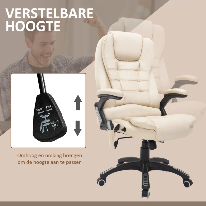 HOMCOM® bureaustoel massage- en warmtefunctie kantoorstoel directiestoel gaming stoel massagestoel met vibratie op 6 punten draaibaar (crème)(m-6)