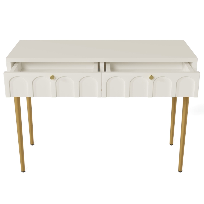 Space-Saving Dressing Table with 2 Drawers, Robust Construction, Minimalist Vanity for Bedroom, 100L x 45W x 76.5H cm, White
