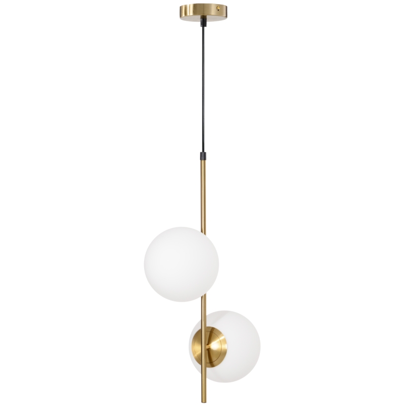 HOMCOM Lampă Suspendată cu 2 Abajururi din Sticlă și Cablu Reglabil, Lampă Modernă din Metal, 32x15x51 cm, Auriu