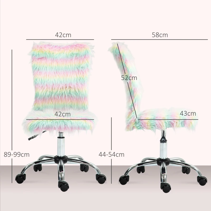 HOMCOM Cadeira de Escritório Giratória sem Braços com Altura Ajustável Estofada em Pelúcia e Encosto Alto 62x58x99 cm Multicor
