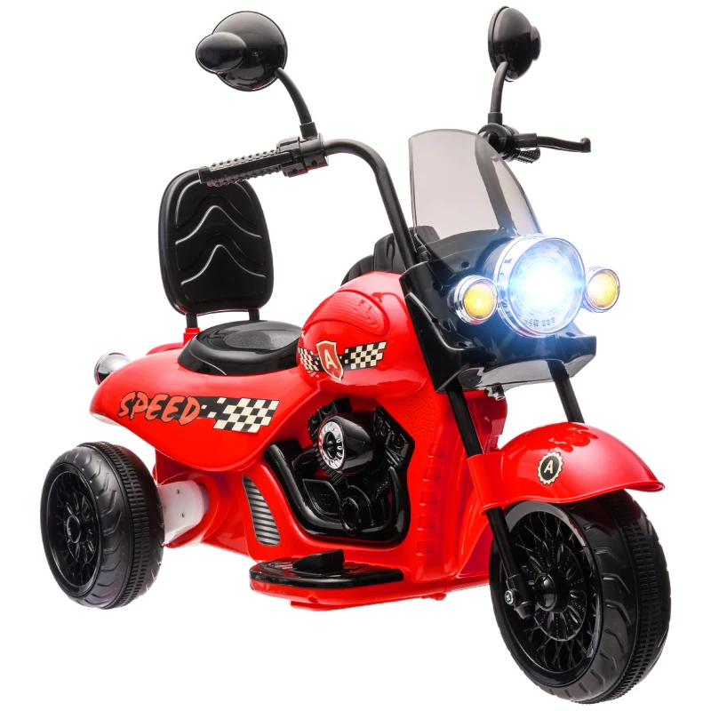 AIYAPLAY Elektrische Kinder Motorfiets, 3 Wielen, 6V Batterij, Koplampen, Muziek, Voor Kinderen van 3-6 Jaar, Rood