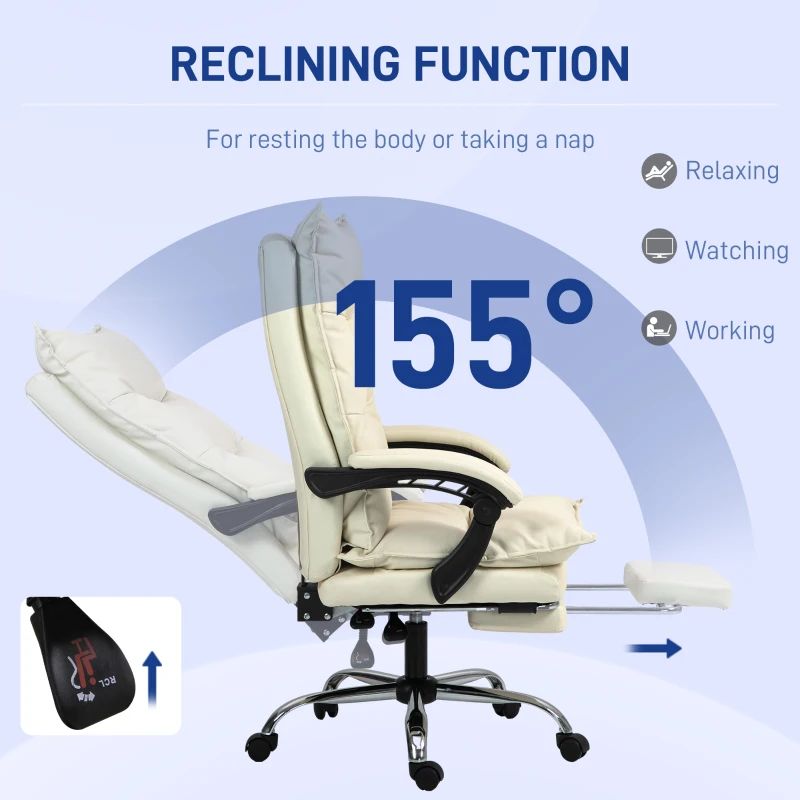 Vinsetto Fotel Biurowy, Regulowana wysokość, Podnóżek, Skóra ekologiczna, do 135 kg, Podstawa Metalowa, 66x72x116-124cm, Żółty