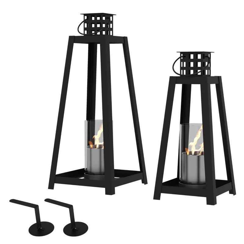 HOMCOM Set de 2 Seminee Independente cu Etanol, Semineu cu Bioetanol pentru Interior sau Exterior cu Capac de Flacara, Rezervor de 0,4L, max. 15㎡, Arde pana la 2 ore, Negru