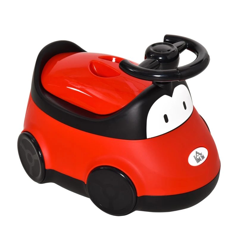 HOMCOM Vasino per Bambini da 6 Mesi a 3 Anni a Forma di Macchina con Volante e Vaschetta Rimovibile, Rosso