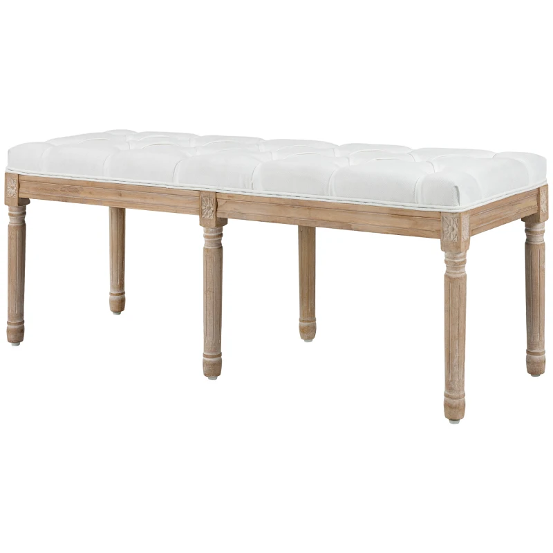HOMCOM Bancă Tapițată în Stil Vintage pentru Hol și Dormitor cu Înveliș Textil și Picioare din Lemn, 117x40x48 cm, Crem