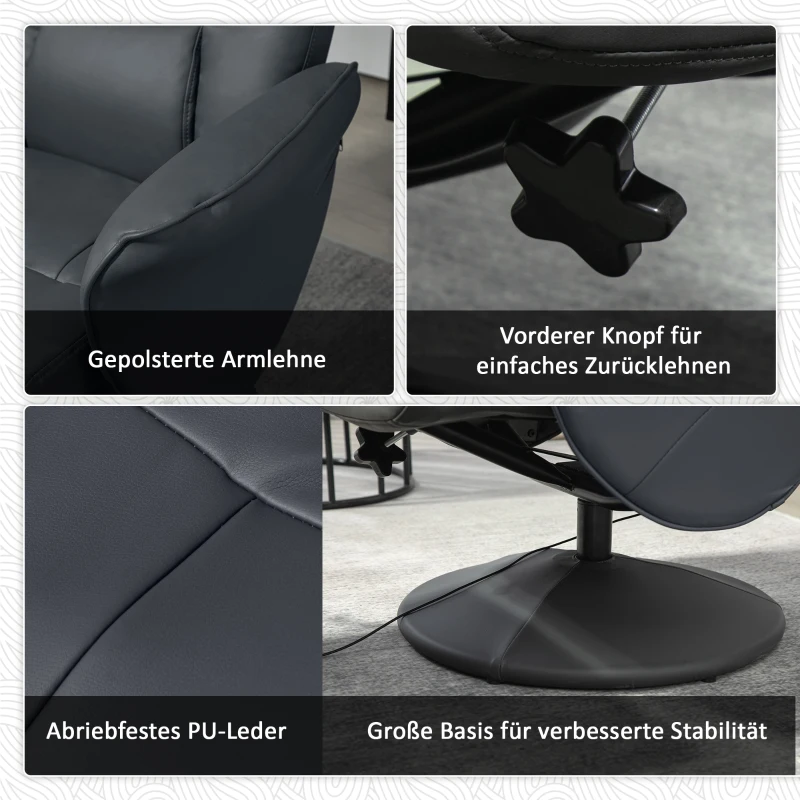 HOMCOM Massagesessel mit Fußhocker, Ergonomischer Stuhl mit 10 Vibrationspunkten, Kunstleder, 76 x 81 x 105 cm, Dunkelgrau(m-5)