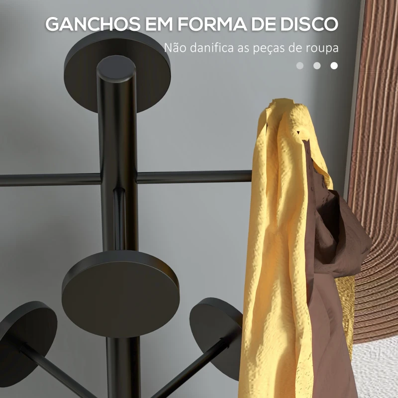 HOMCOM Cabide de Pé com Suporte para Guarda Chuvas Cabide de Pé para Roupas de Metal com 12 Ganchos Ø34x177 cm Preto