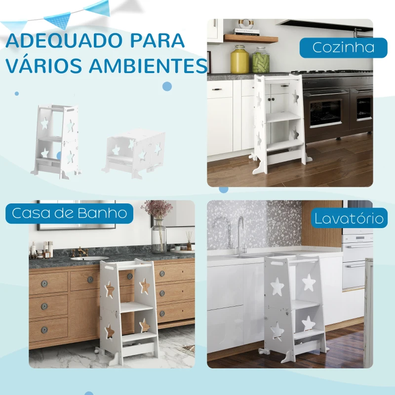 AIYAPLAY Torre de Aprendizagem 2 em 1 Torre de Aprendizagem para Crianças Convertível em Mesa e Cadeira 60x44,5x86 cm Branco