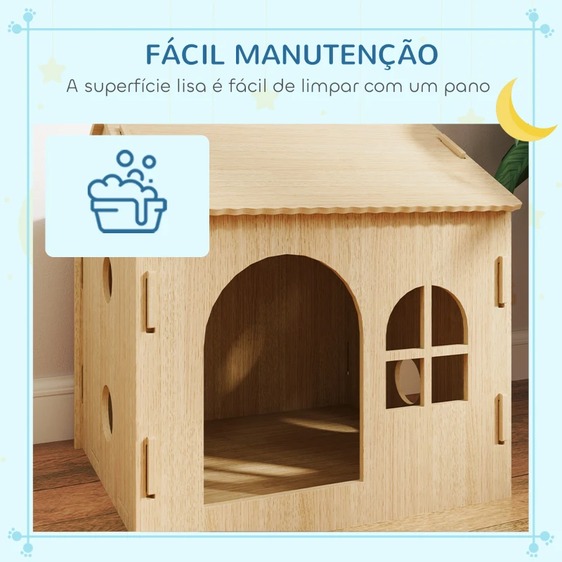 PawHut Casota para Cães Casa para Cães com Janelas Desenho de Patas Ocas Casa para Cães e Gatos 49,5x41x51 cm Madeira