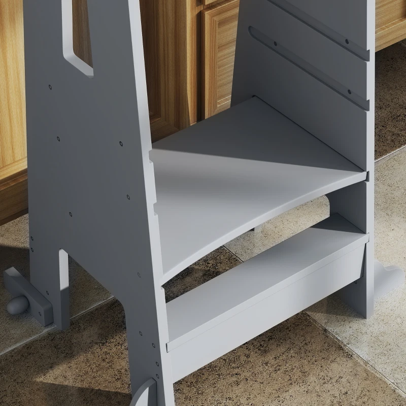 AIYAPLAY Torre de Aprendizagem para Crianças com Altura Ajustável em 3 Níveis e Barreira de Segurança 45x47,5x91 cm Cinza
